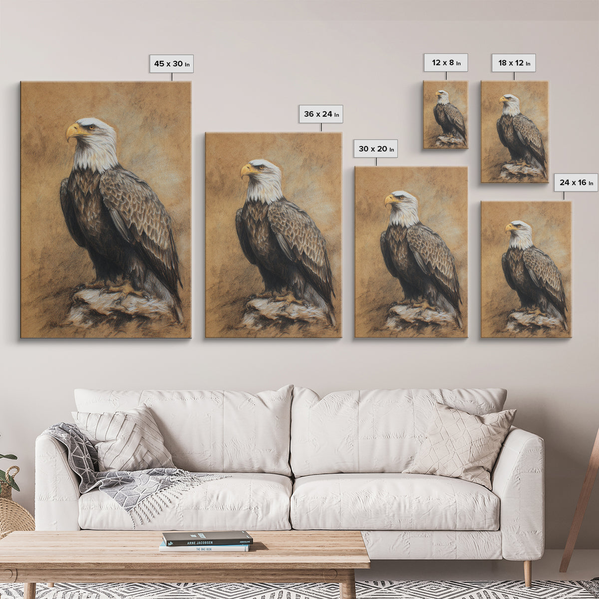 Eagle Portrait with Dramatic Mountain Wind Framed Canvas Print, Bird Art, Art Deco, Living Room Decor, Oil Painting, Flight, BIR-2x3-20