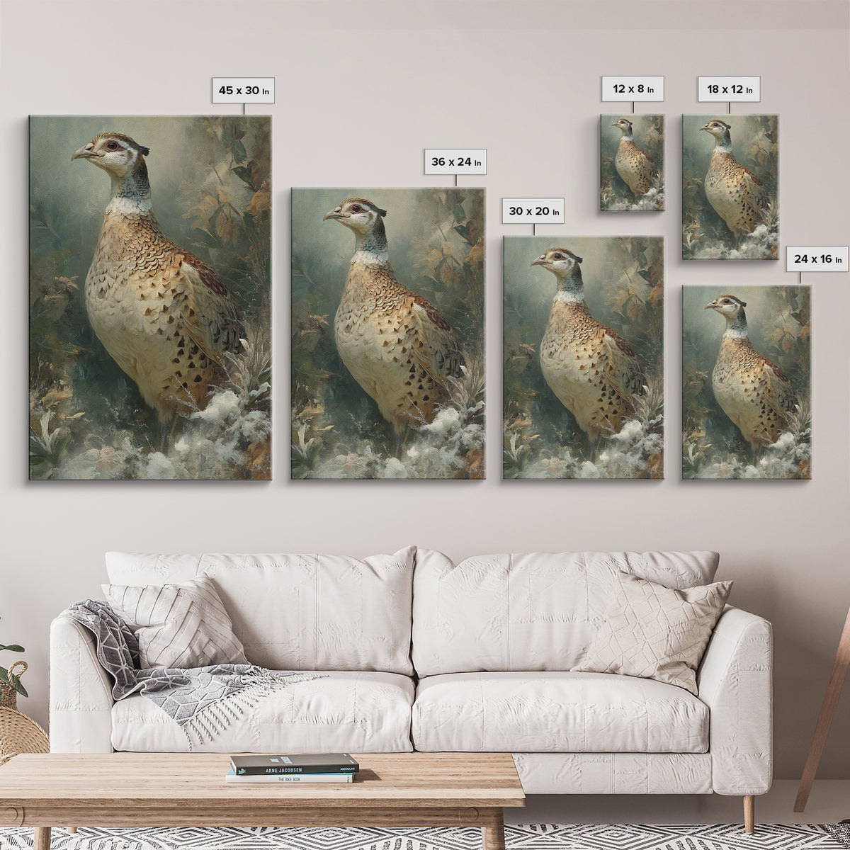Pheasant with Ornate Feather Details Framed Canvas Print, Bird Art, Rustic Home Decor, Living Room Decor, Fine Art, Flight, BIR-2x3-3