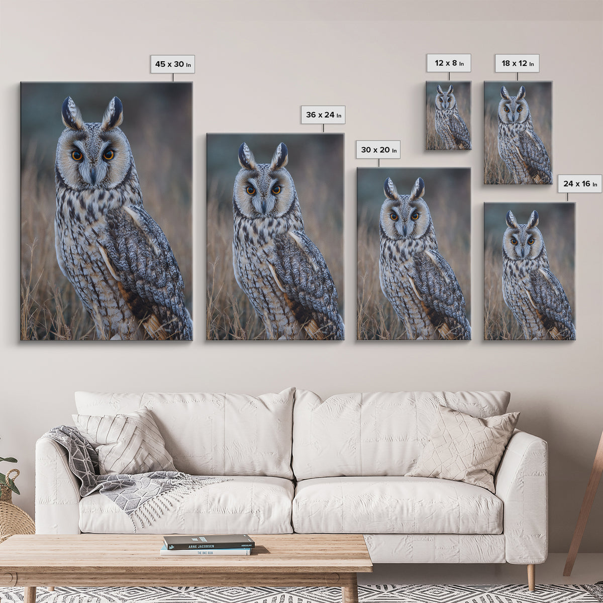 Owl Portrait with Wise Golden Eyes Framed Canvas Print, Bird Art, Digital Prints, Living Room Decor, Fine Art, Flight, BIR-2x3-37