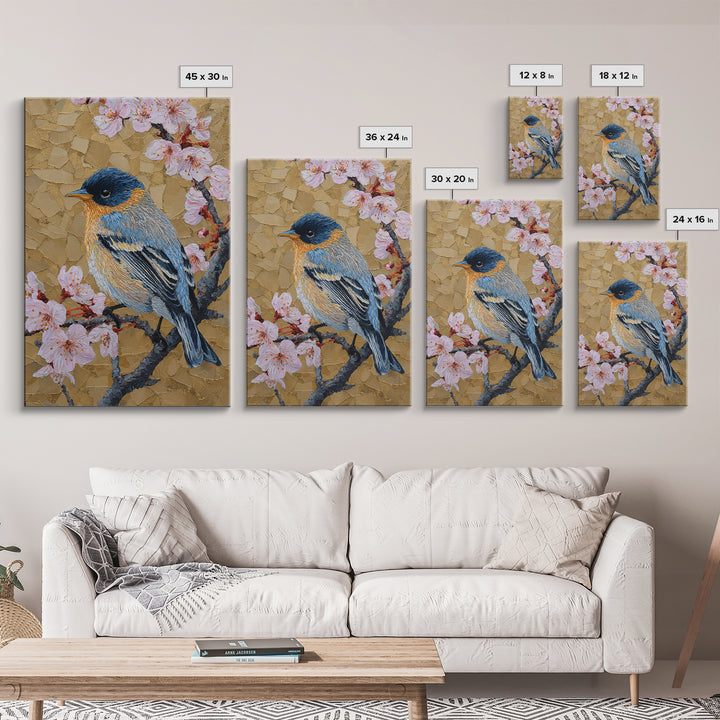 Songbird Perched on Cherry Blossoms Canvas Print, Bird Art, Fine Art Print, Living Room Decor, Fine Art, Flight, Wall Decor, BIR-2x3-40