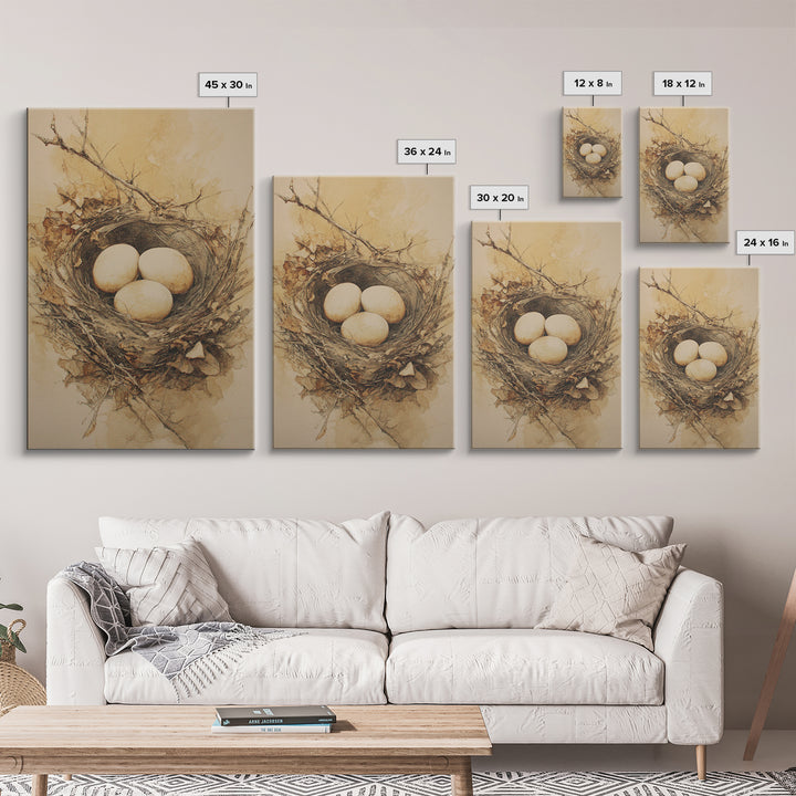 Bird Nest with Eggs and Delicate Twigs Canvas Print, Bird Art, Minimalist Decor, Living Room Decor, Fine Art, Flight, BIR-2x3-54