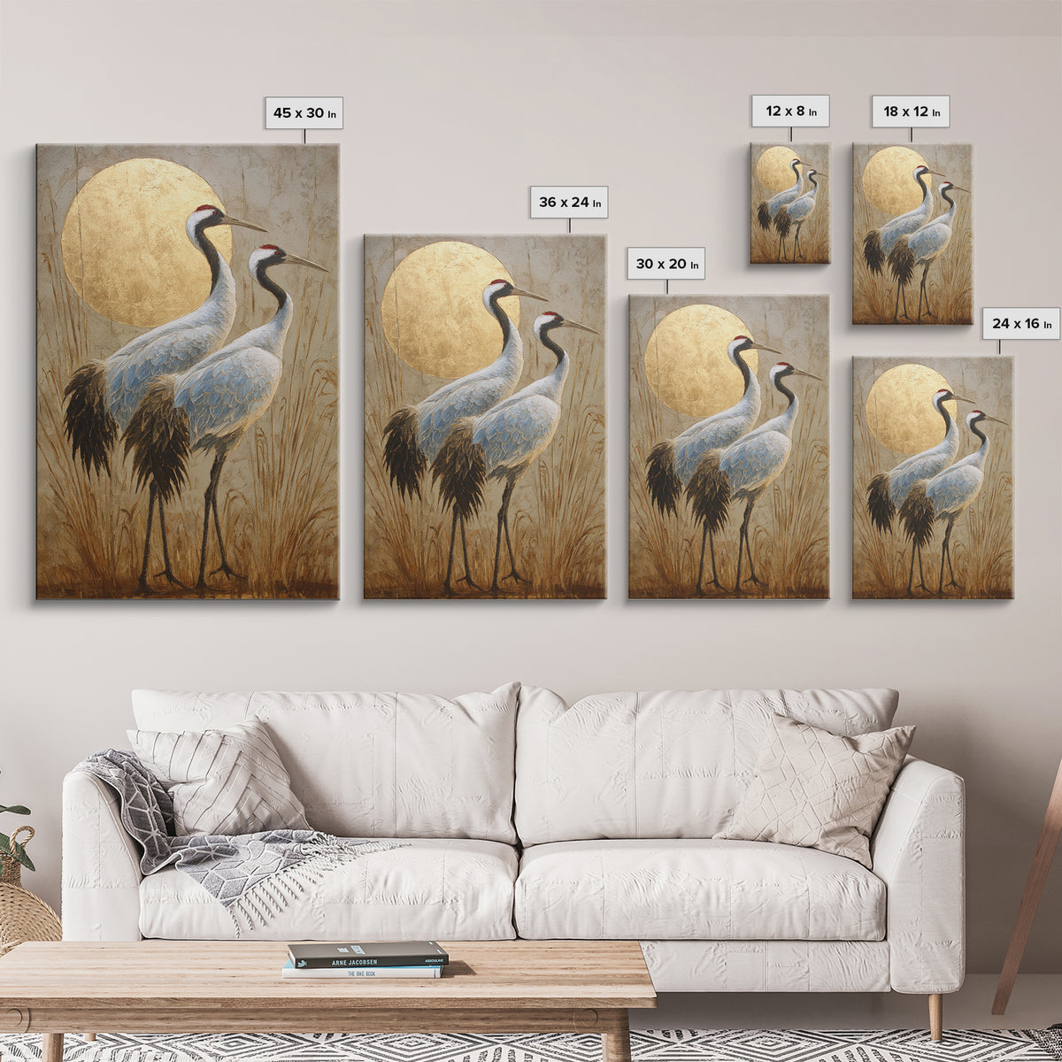 Pair of Cranes Dancing Framed Canvas Print, Bird Art, Digital Prints, Living Room Decor, Oil Painting, Flight, Modern Art, BIR-2x3-59