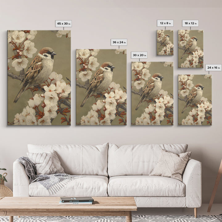 Songbird Perched on Cherry Blossoms Framed Canvas Print, Bird Art, Room Decor, Living Room Decor, Fine Art, Flight, BIR-2x3-64