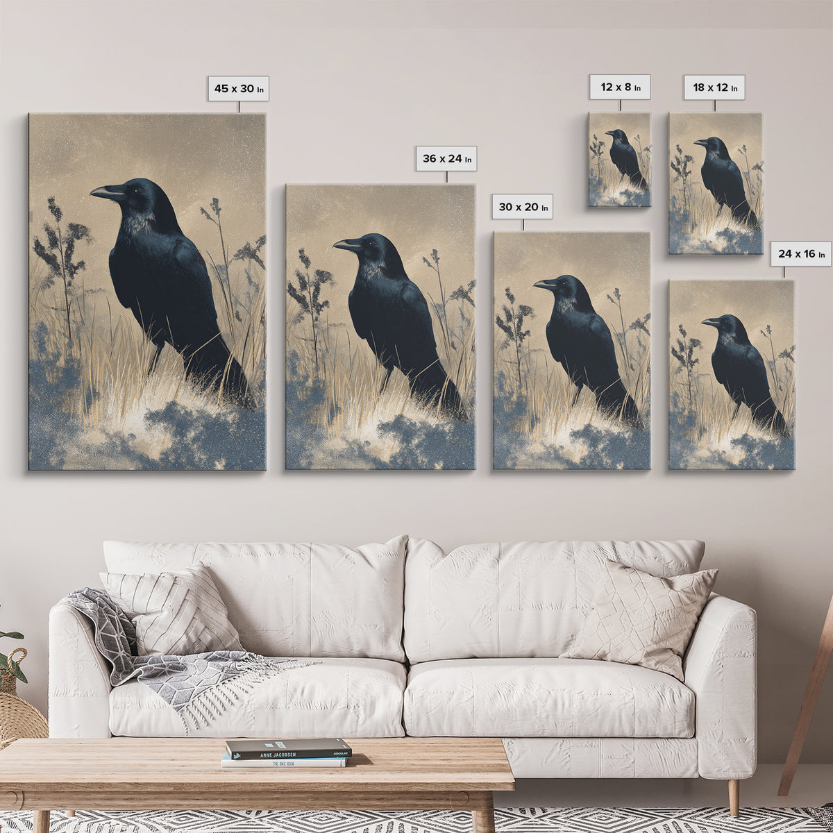 Raven Silhouette with Gothic Atmosphere Canvas Print, Bird Art, Farmhouse Decor, Living Room Decor, Fine Art, Flight, BIR-2x3-65