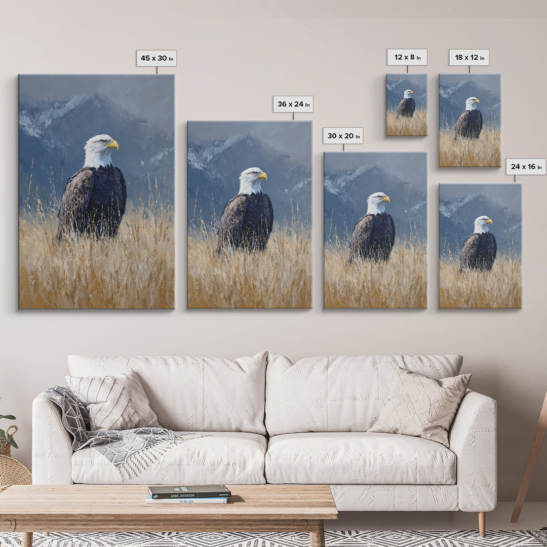 Eagle Portrait with Dramatic Mountain Wind Framed Canvas Print, Bird Art, Digital Print, Living Room Decor, Fine Art, Flight, BIR-2x3-68