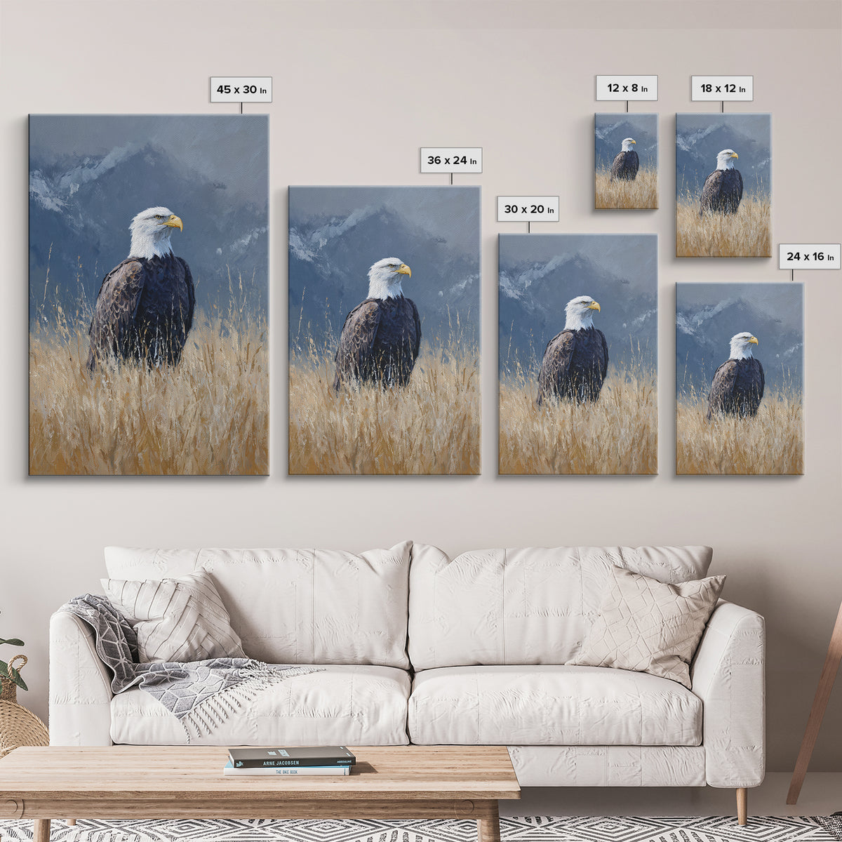 Eagle Portrait with Dramatic Mountain Wind Framed Canvas Print, Bird Art, Digital Print, Living Room Decor, Fine Art, Flight, BIR-2x3-68