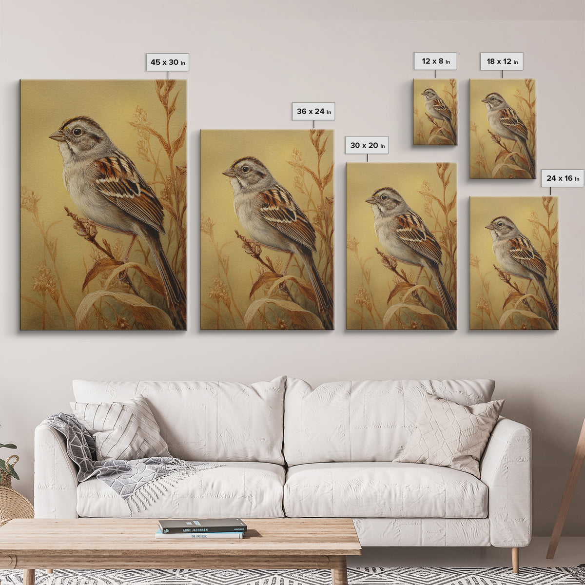 Small Sparrow on Wildflower Stem Canvas Print, Bird Art, Wall Decor, Living Room Decor, Oil Painting, Flight, Boho Wall Decor, BIR-2x3-70