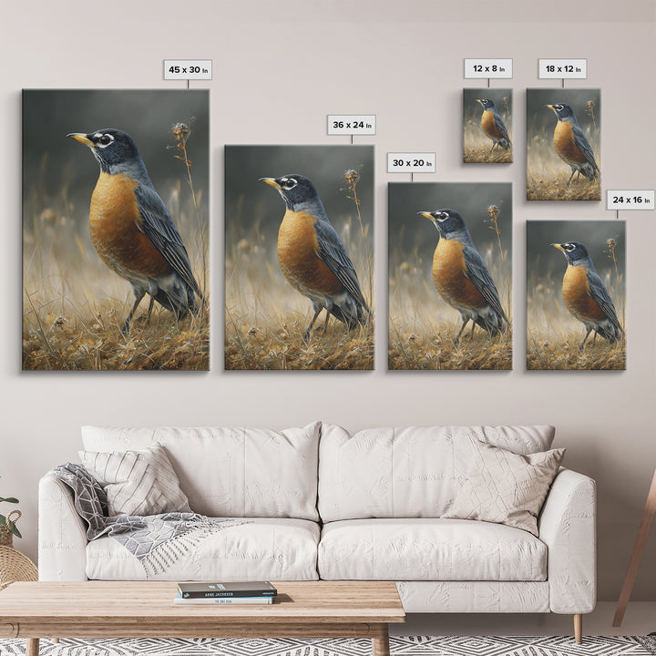 Robin in a Spring Garden with Soft Canvas Print, Bird Art, Art Deco, Living Room Decor, Oil Painting, Flight, Gallery Wall, BIR-2x3-71