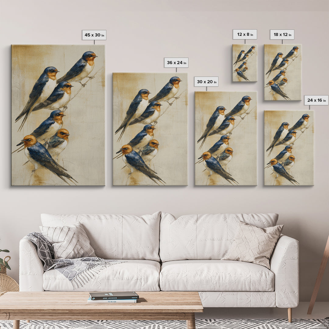 Flock of Swallows Sweeping Across Open Sky Canvas Print, Bird Art, Art Deco, Living Room Decor, Abstract Art, Flight, BIR-2x3-86
