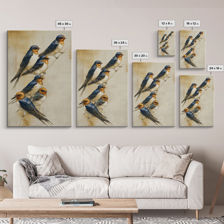 Flock of Swallows Sweeping Across Open Sky Canvas Print, Bird Art, Art Deco, Living Room Decor, Abstract Art, Flight, BIR-2x3-86