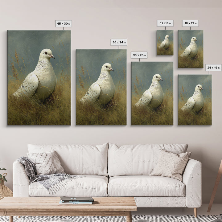 White Dove with Olive Branch and Calm Canvas Print, Bird Art, Printable Art, Living Room Decor, Watercolor Art, Flight, BIR-2x3-96