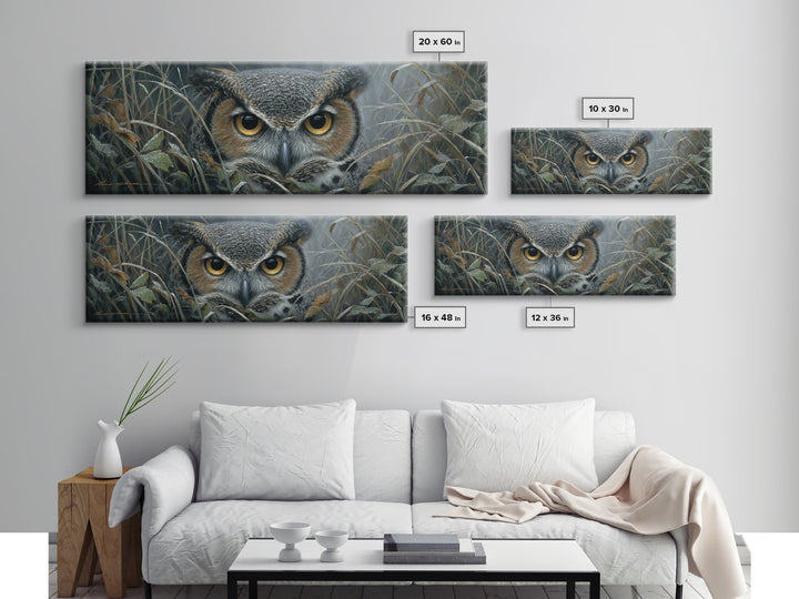 Owl Portrait with Wise Golden Eyes Canvas Print, Bird Art, Gallery Wall, Living Room Decor, Fine Art, Flight, Gallery Decor, BIR-3x1-21