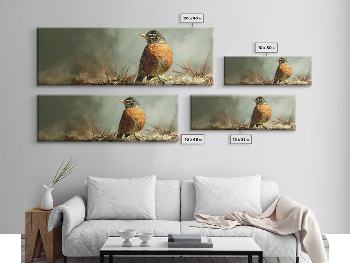 Robin in a Spring Garden with Soft Canvas Print, Bird Art, Luxury Decor, Living Room Decor, Fine Art, Flight, Art Deco, BIR-3x1-31