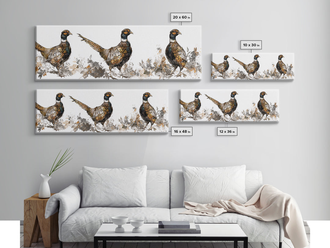 Pheasant with Ornate Feather Details Canvas Print, Bird Art, Art Print, Living Room Decor, Fine Art, Flight, Original Art, BIR-3x1-35