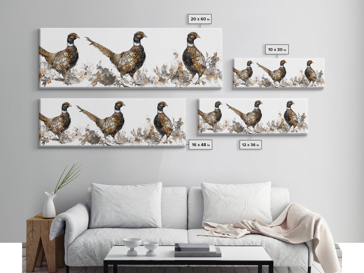 Pheasant with Ornate Feather Details Canvas Print, Bird Art, Art Print, Living Room Decor, Fine Art, Flight, Original Art, BIR-3x1-35