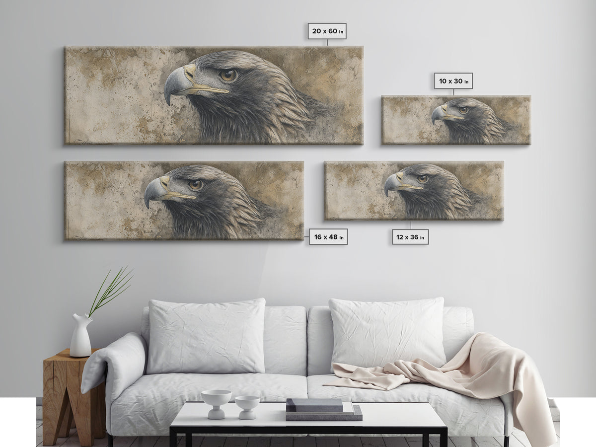 Eagle Portrait with Dramatic Mountain Wind Canvas Print, Bird Art, Digital Download Art, Living Room Decor, Fine Art, Flight, BIR-3x1-4