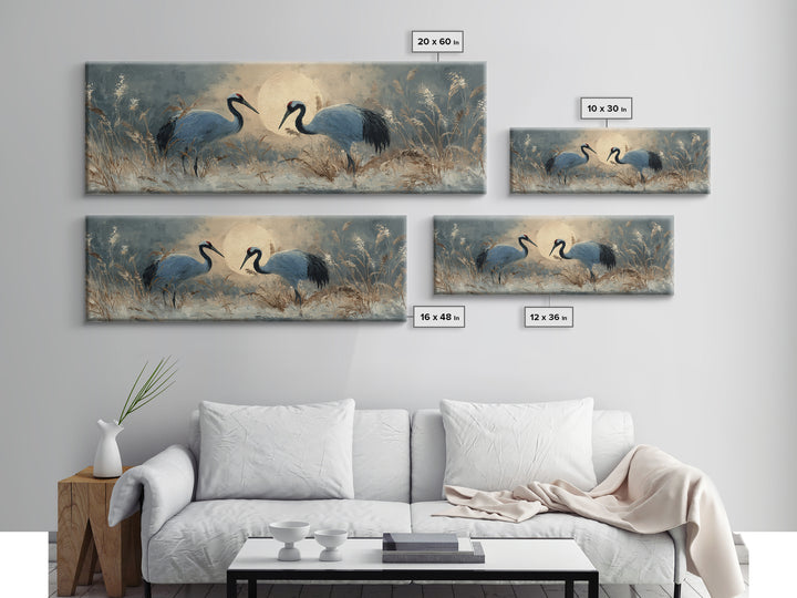 Pair of Cranes Dancing Canvas Print, Bird Art, Wall Decor, Living Room Decor, Fine Art, Flight, Boho Wall Decor, Modern Art, BIR-3x1-43