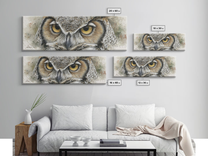 Owl Portrait with Wise Golden Eyes Canvas Print, Bird Art, Gallery Wall, Living Room Decor, Fine Art, Flight, Gallery Decor, BIR-3x1-45