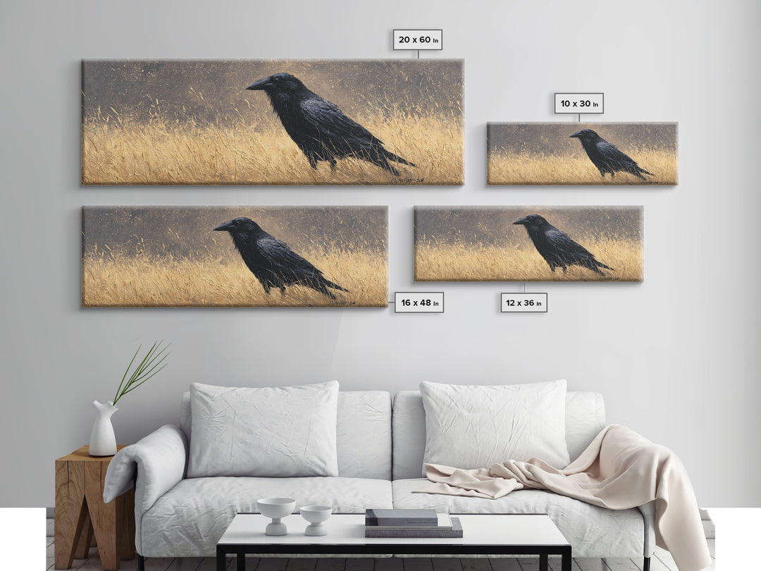 Raven Silhouette with Gothic Atmosphere Canvas Print, Bird Art, Mcm Decor, Living Room Decor, Abstract Art, Flight, BIR-3x1-49