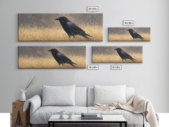 Raven Silhouette with Gothic Atmosphere Canvas Print, Bird Art, Mcm Decor, Living Room Decor, Abstract Art, Flight, BIR-3x1-49