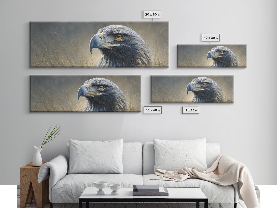 Eagle Portrait with Dramatic Mountain Wind Framed Canvas Print, Bird Art, Room Decor, Living Room Decor, Fine Art, Flight, BIR-3x1-52