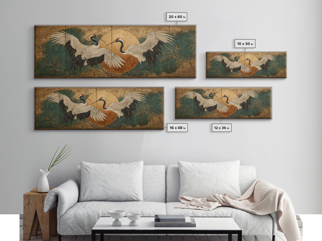 Pair of Cranes Dancing Framed Canvas Print, Bird Art, Digital Print, Living Room Decor, Abstract Art, Flight, Bird Prints, BIR-3x1-67