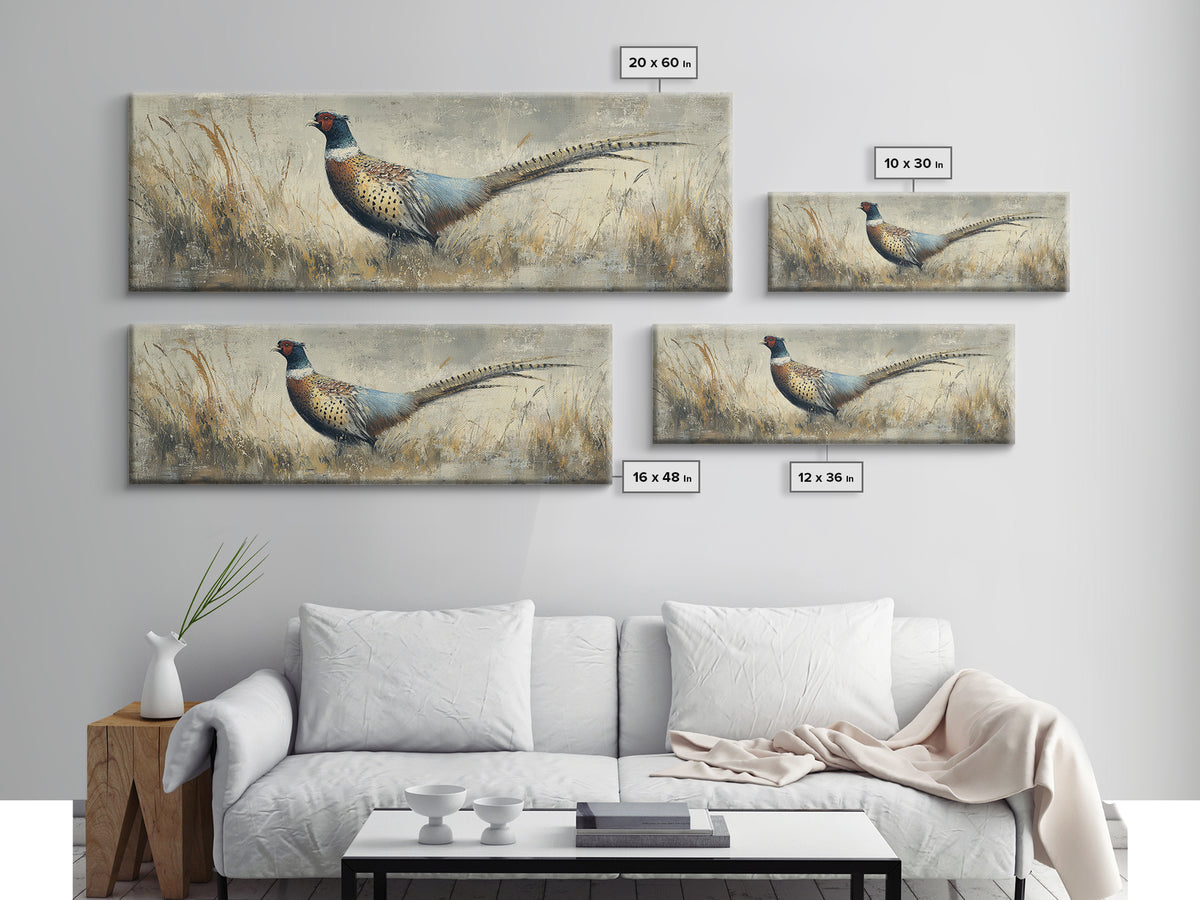 Pheasant with Ornate Feather Details Canvas Print, Bird Art, Art Deco, Living Room Decor, Fine Art, Flight, Gallery Wall, BIR-3x1-83
