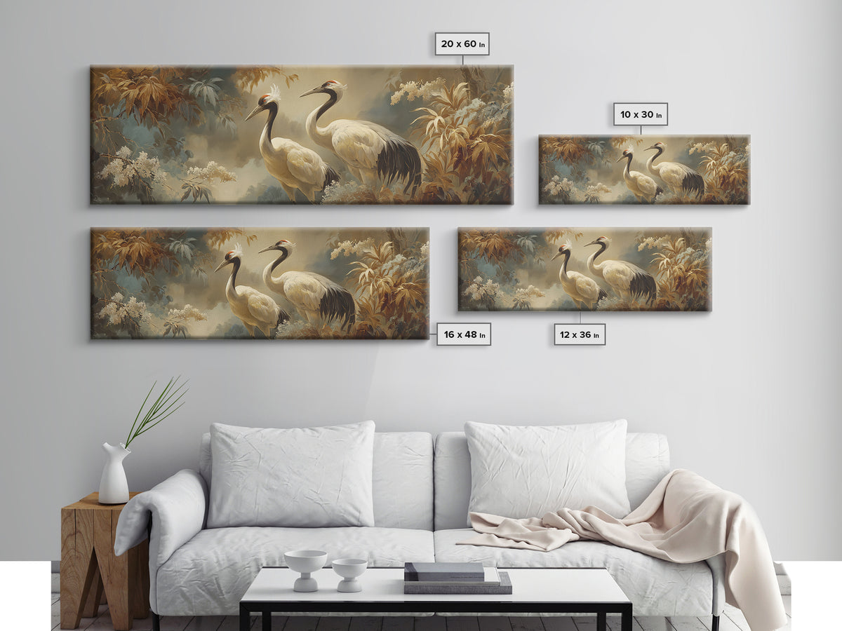 Pair of Cranes Dancing Canvas Print, Bird Art, Room Decor, Living Room Decor, Fine Art, Flight, Digital Print, Printable Art, BIR-3x1-91