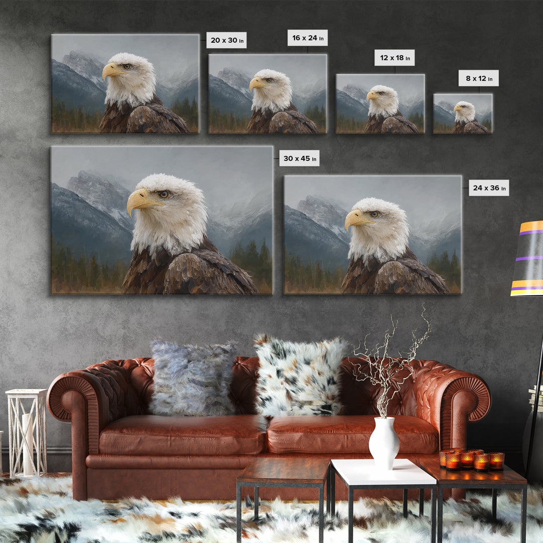 Eagle Portrait with Dramatic Mountain Wind Canvas Print, Bird Art, Modern Wall Art, Living Room Decor, Fine Art, Flight, BIR-3x2-16