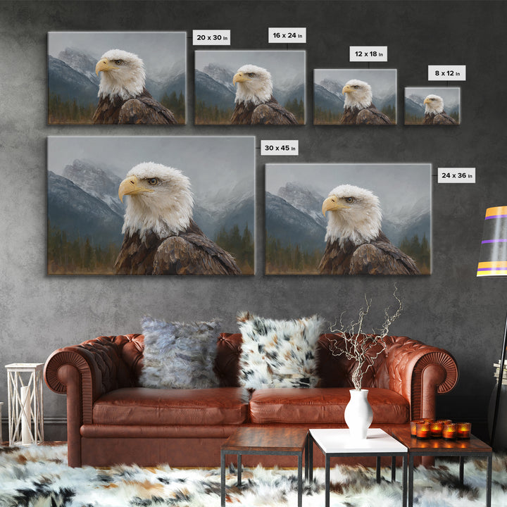 Eagle Portrait with Dramatic Mountain Wind Canvas Print, Bird Art, Modern Wall Art, Living Room Decor, Fine Art, Flight, BIR-3x2-16
