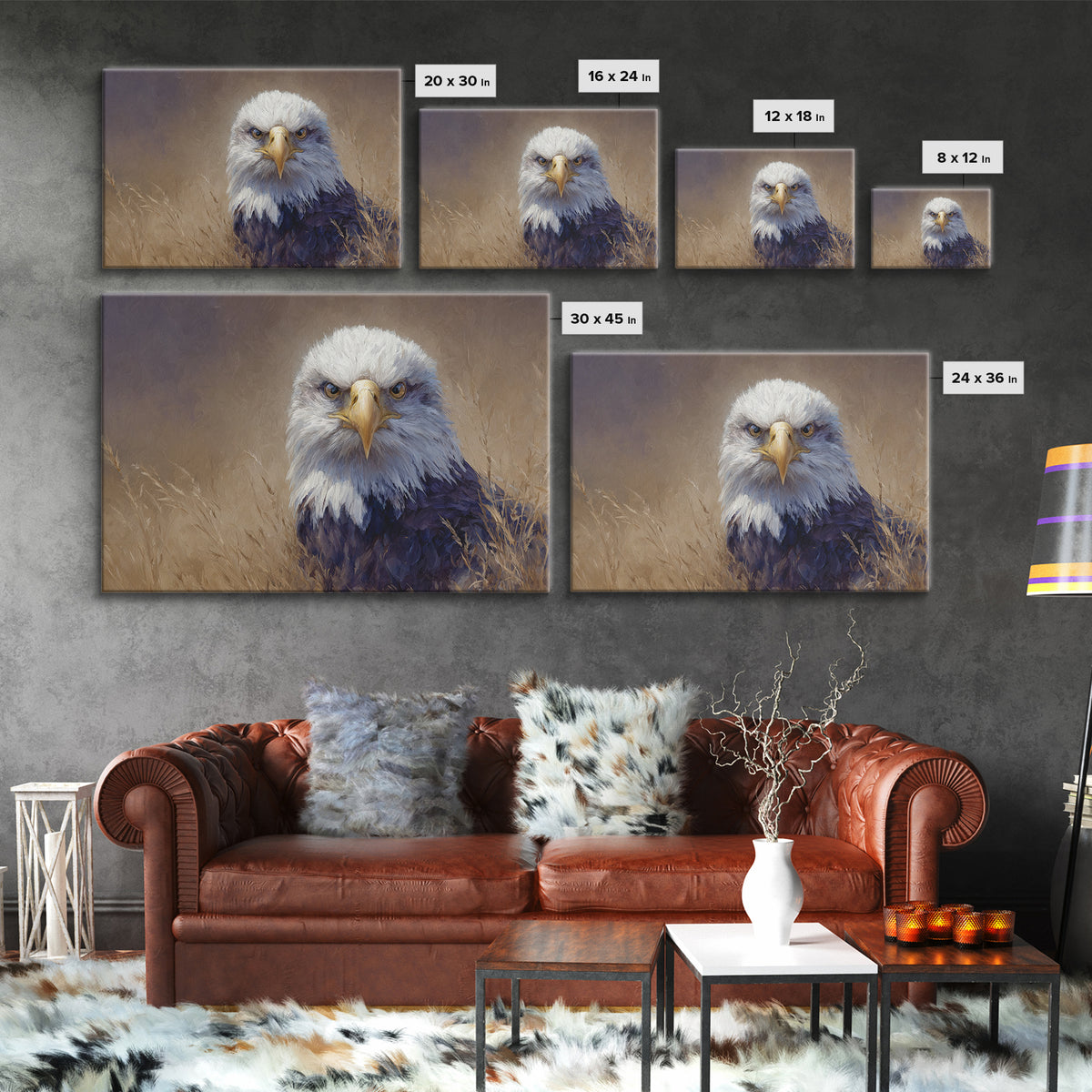Eagle Portrait with Dramatic Mountain Wind Framed Canvas Print, Bird Art, Mcm Decor, Living Room Decor, Oil Painting, Flight, BIR-3x2-40