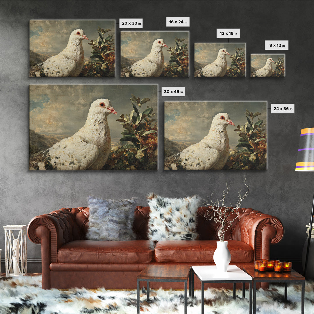 White Dove with Olive Branch and Calm Canvas Print, Bird Art, Bird Prints, Living Room Decor, Fine Art, Flight, Modern Decor, BIR-3x2-44
