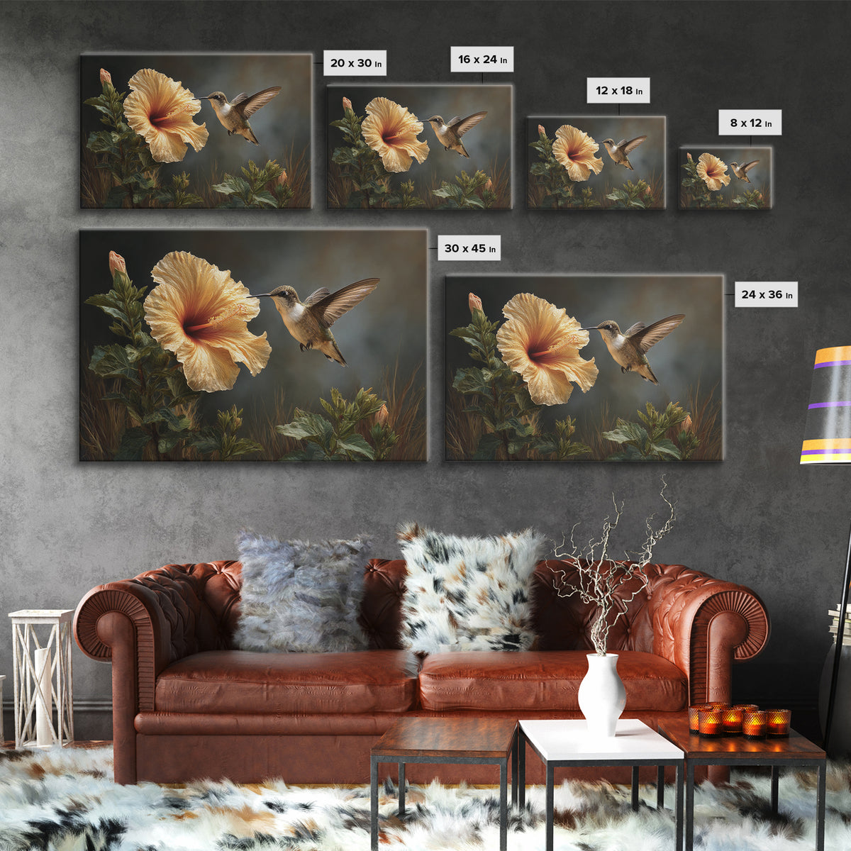 Hummingbird Hovering Beside Bright Hibiscus Canvas Print, Bird Art, Floral Art, Living Room Decor, Fine Art, Flight, BIR-3x2-56