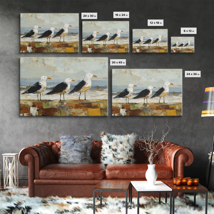 Seagulls Above a Pale Beach Horizon Canvas Print, Bird Art, Modern Decor, Living Room Decor, Fine Art, Flight, Home Decor, BIR-3x2-72