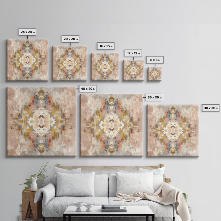 Tribal Neutral Pattern Canvas Print, Boho Art, Set of 3 Prints, Living Room Decor, Fine Art, Bohemian, Contemporary Art, BOH-1x1-14