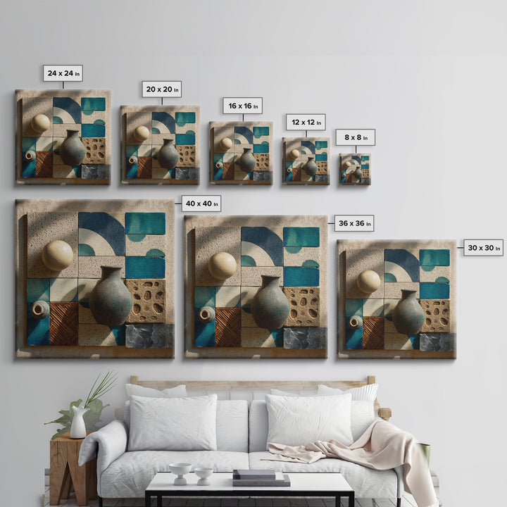 Abstract Clay Shapes Framed Canvas Print, Boho Art, Art Nouveau, Living Room Decor, Abstract Art, Bohemian, Wall Print, BOH-1x1-16