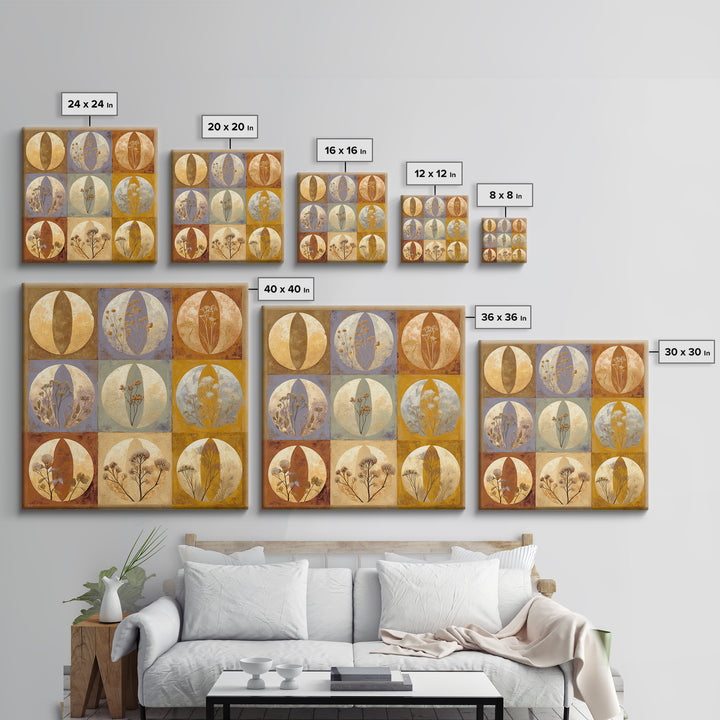 Moon Phases Above Botanical Silhouettes Framed Canvas Print, Boho Art, Boho Decor, Living Room Decor, Oil Painting, Bohemian, BOH-1x1-2