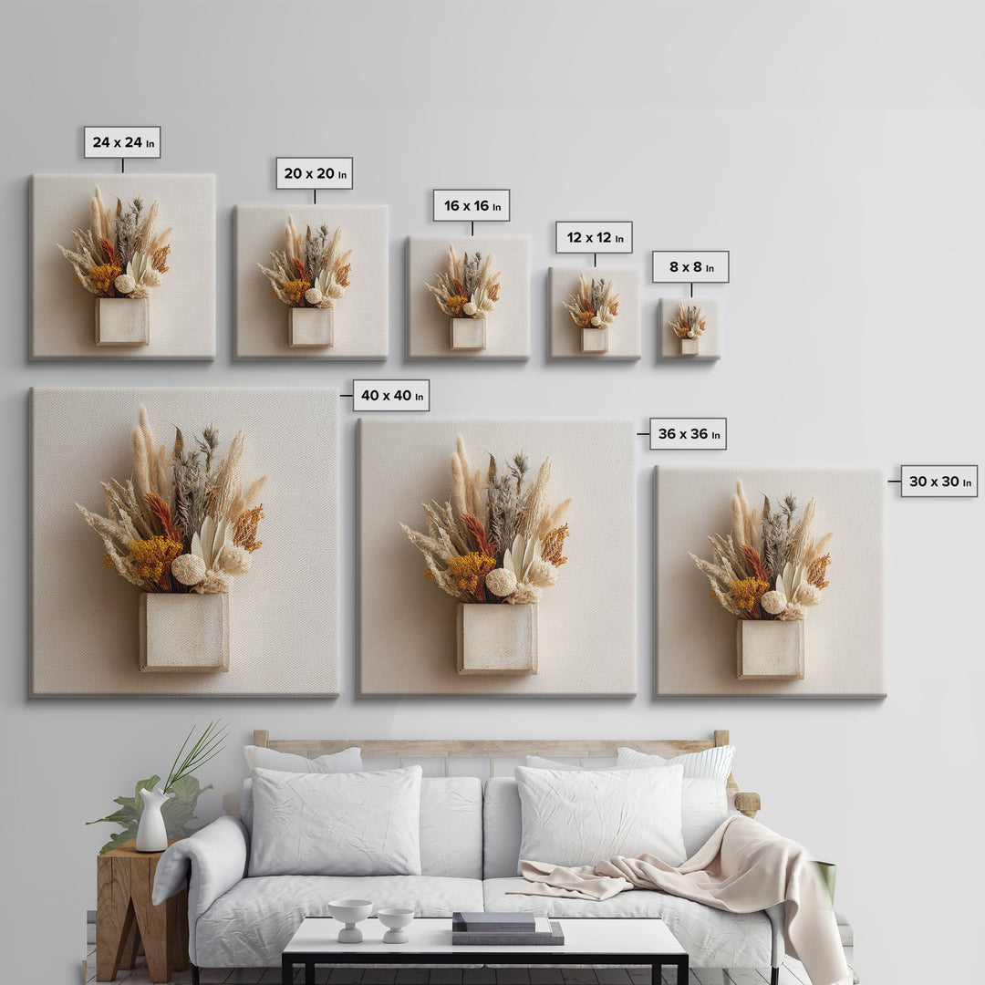 Bohemian Vase with Dried Pampas Grass Framed Canvas Print, Boho Art, Prints, Living Room Decor, Abstract Art, Bohemian, BOH-1x1-33