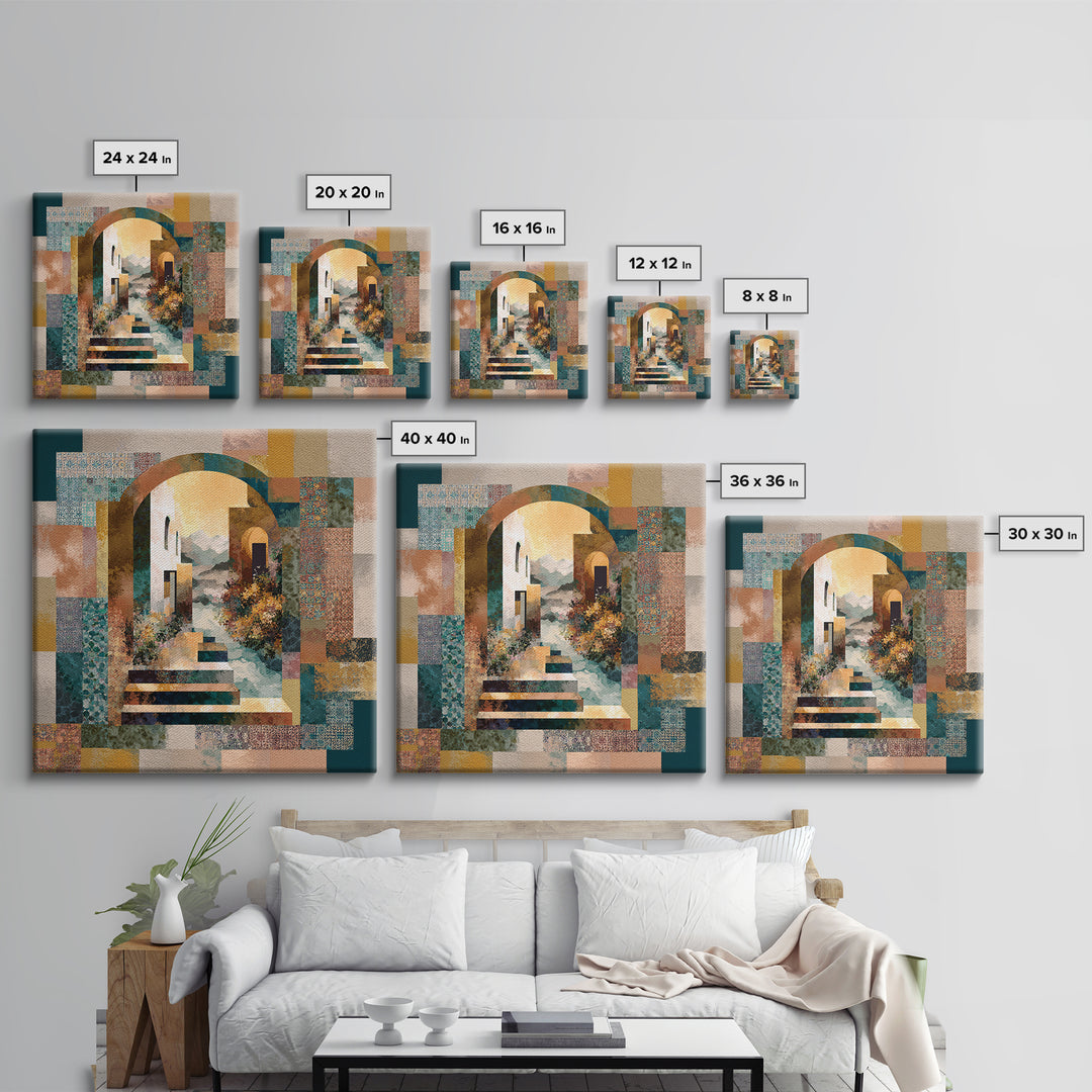 Earth Tone Mountain and River Abstraction Canvas Print, Boho Art, Abstract Wall Art, Living Room Decor, Fine Art, Bohemian, BOH-1x1-35