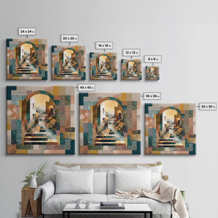 Earth Tone Mountain and River Abstraction Canvas Print, Boho Art, Abstract Wall Art, Living Room Decor, Fine Art, Bohemian, BOH-1x1-35
