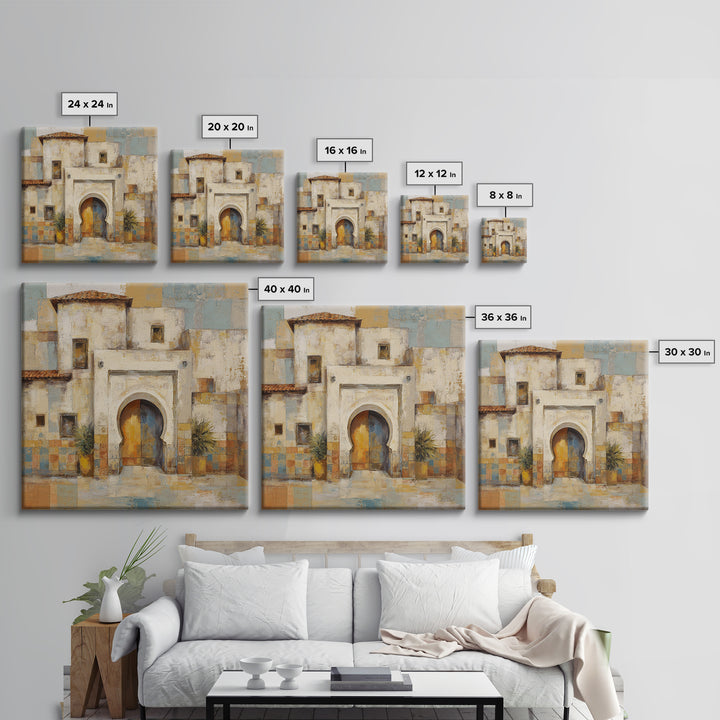Hand Painted Moroccan Arch Framed Canvas Print, Boho Art, Garden Art, Living Room Decor, Oil Painting, Bohemian, BOH-1x1-43
