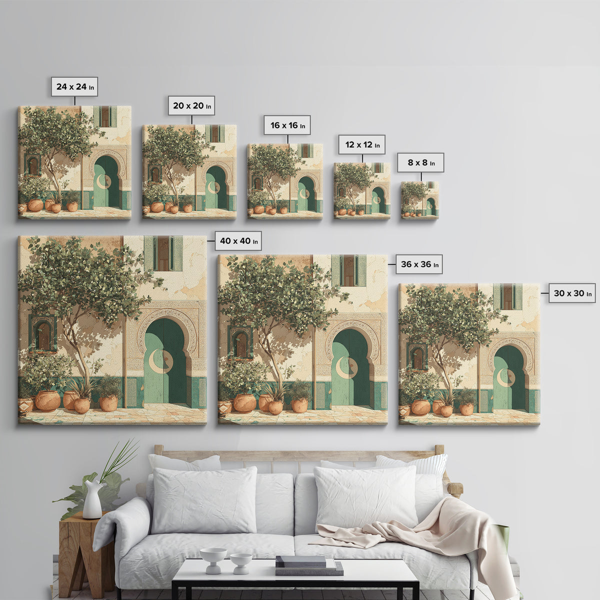 Sage Green Eucalyptus and Crescent Moon Framed Canvas Print, Boho Art, Digital Print, Living Room Decor, Fine Art, Bohemian, BOH-1x1-47