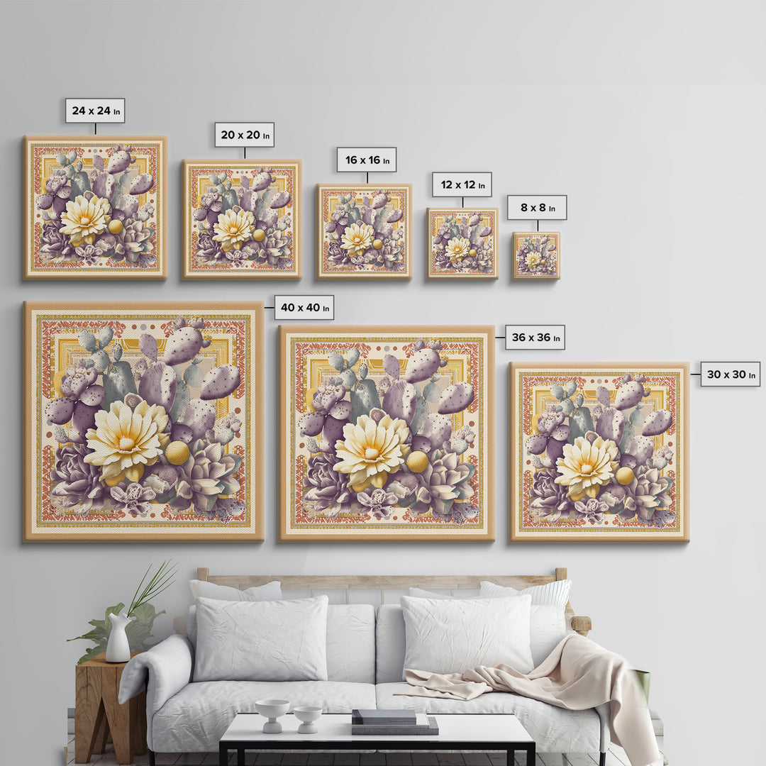 Desert Sun with Cactus and Warm Clay Canvas Print, Boho Art, Art, Living Room Decor, Fine Art, Bohemian, Wallart, Art Nouveau, BOH-1x1-49