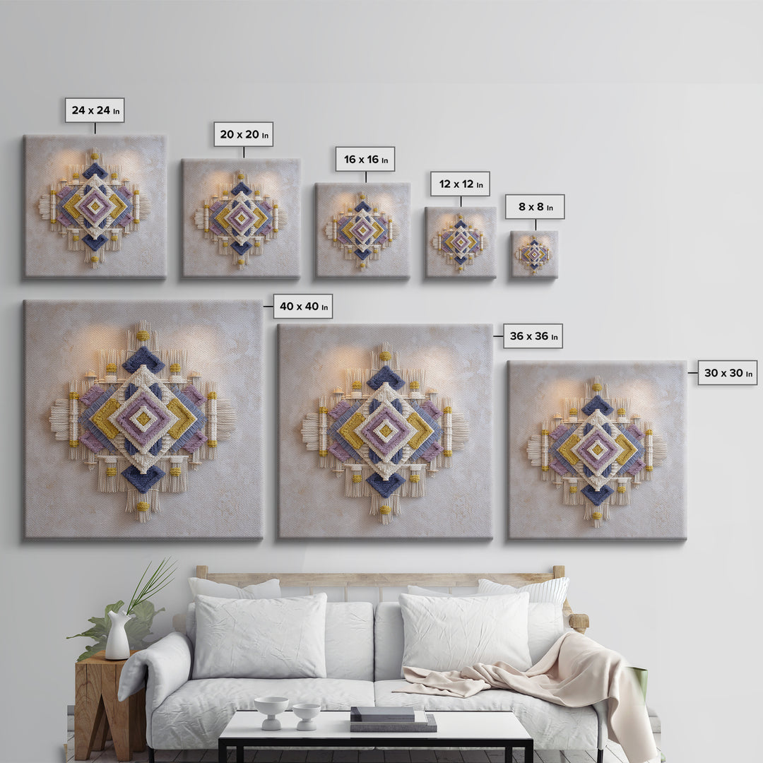 Macrame Geometric Fringe Pattern Canvas Print, Boho Art, Neutral Decor, Living Room Decor, Abstract Art, Bohemian, Wall Decor, BOH-1x1-55