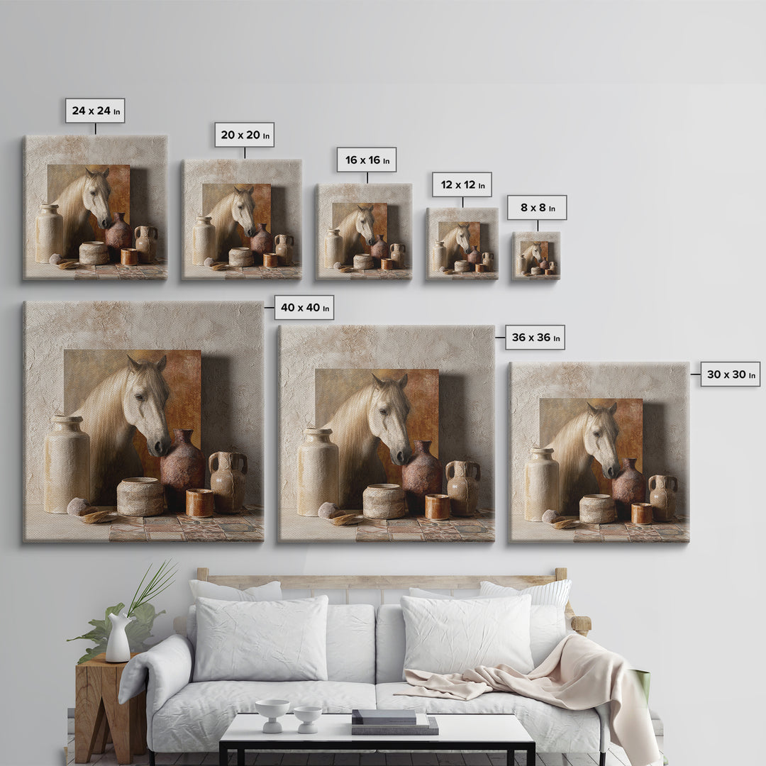 Wild Horse in Dusty Golden Light Framed Canvas Print, Boho Art, Boho, Living Room Decor, Fine Art, Bohemian, Wall Art Print, BOH-1x1-56