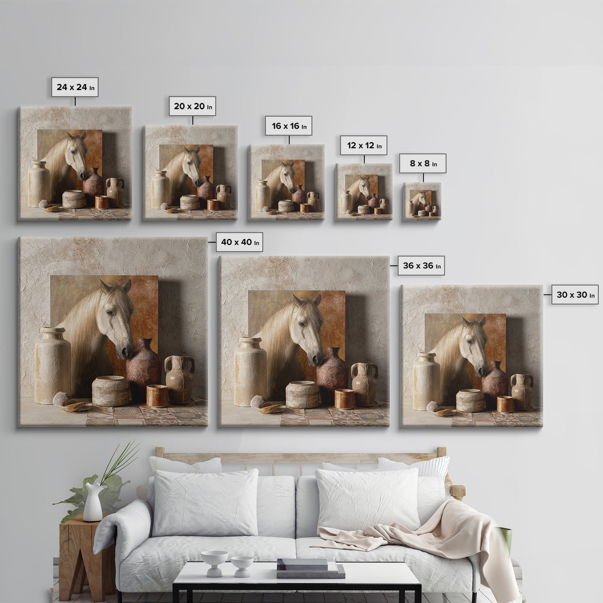 Wild Horse in Dusty Golden Light Framed Canvas Print, Boho Art, Boho, Living Room Decor, Fine Art, Bohemian, Wall Art Print, BOH-1x1-56