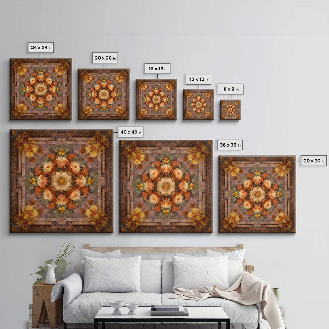 Burnt Orange Floral Field at Sunset Framed Canvas Print, Boho Art, Contemporary Art, Living Room Decor, Fine Art, Bohemian, BOH-1x1-61