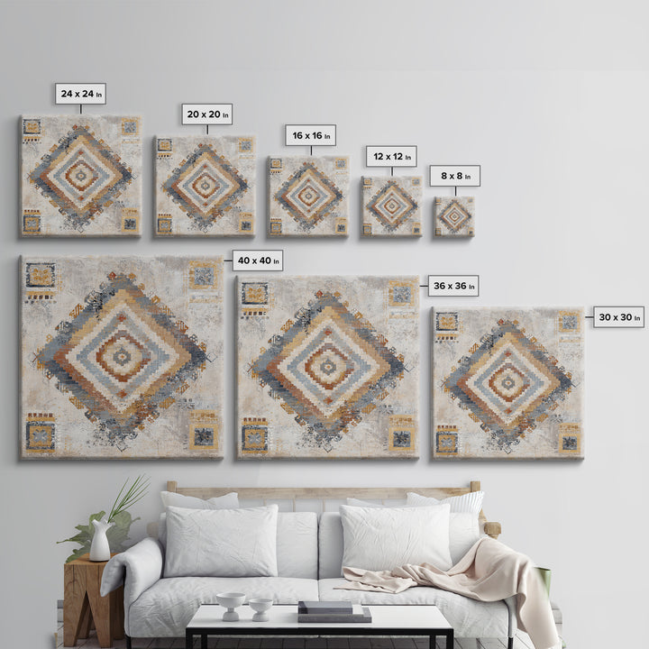 Tribal Neutral Pattern Framed Canvas Print, Boho Art, Statement Artwork, Living Room Decor, Fine Art, Bohemian, Art Prints, BOH-1x1-62