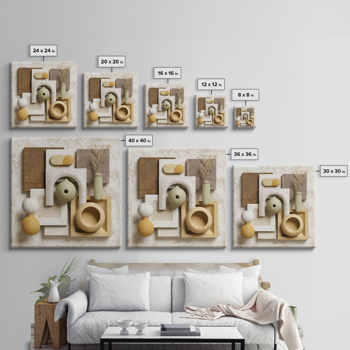 Abstract Clay Shapes Framed Canvas Print, Boho Art, Printable Art, Living Room Decor, Abstract Art, Bohemian, Neutral Decor, BOH-1x1-64