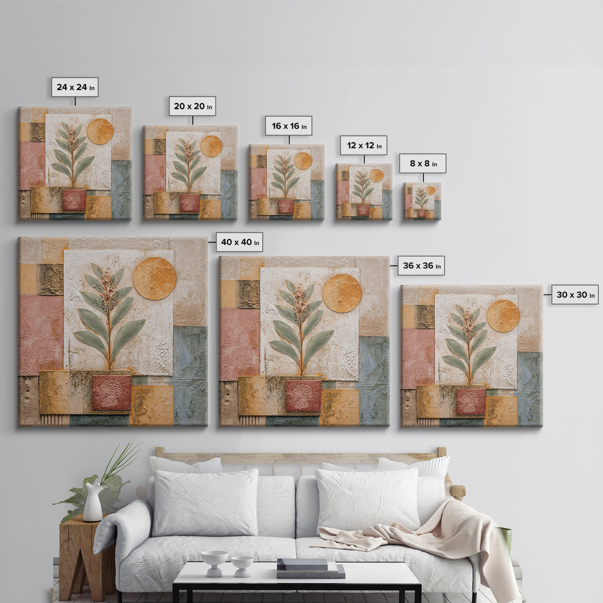 Sage Green Eucalyptus and Crescent Moon Framed Canvas Print, Boho Art, Wall Art Set, Living Room Decor, Fine Art, Bohemian, BOH-1x1-71